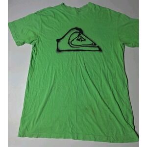 Vintage Y2K QuickSilver T Shirt Green Size Large Logo Surf Beach Wear Skater
